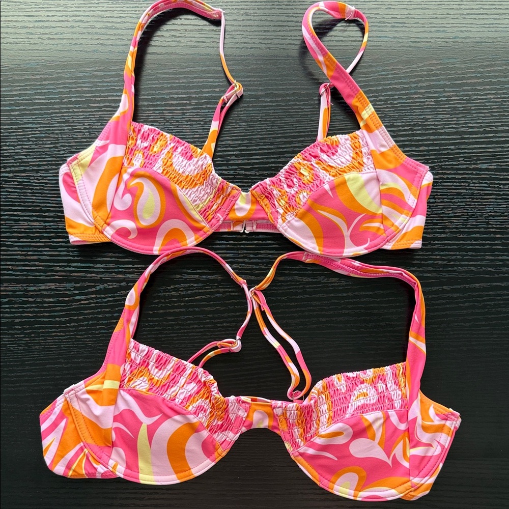 Pink & Orange Swirl Women's Bikini Top - Classic Support